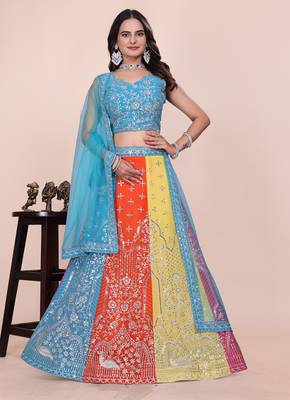 MULTICOLOR ZARI SEQUENCE GEORGETTE LEHENGA CHOLI WITH BLOUSE 1