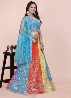 MULTICOLOR ZARI SEQUENCE GEORGETTE LEHENGA CHOLI WITH BLOUSE 2
