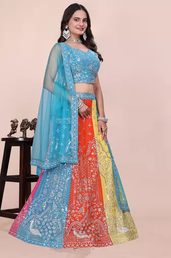 MULTICOLOR ZARI SEQUENCE GEORGETTE LEHENGA CHOLI WITH BLOUSE