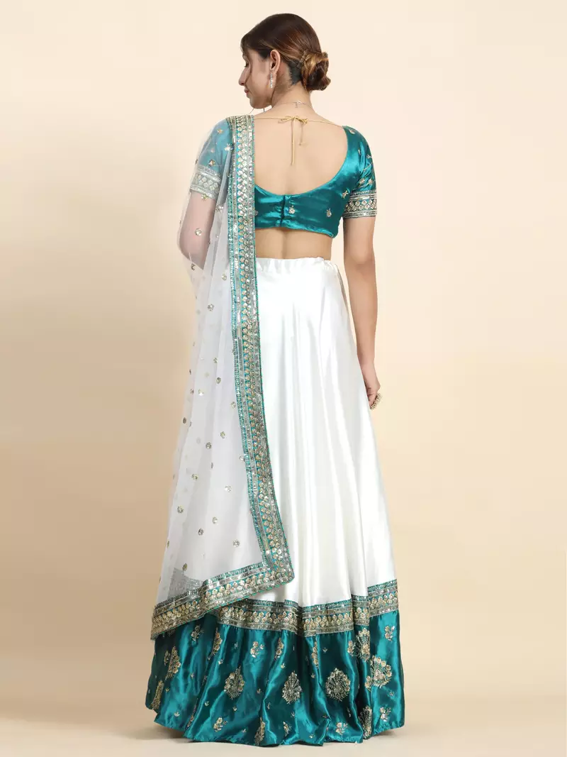 GREEN and WHITE ZARI satin silk Sequin EMBROIDERed LEHENGA CHOLI WITH BLOUSE