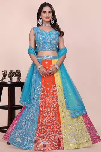 MULTICOLOR ZARI SEQUENCE GEORGETTE LEHENGA CHOLI WITH BLOUSE