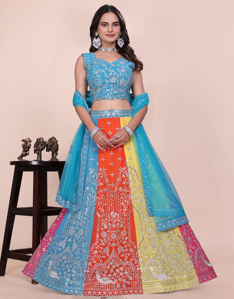 MULTICOLOR ZARI SEQUENCE GEORGETTE LEHENGA CHOLI WITH BLOUSE