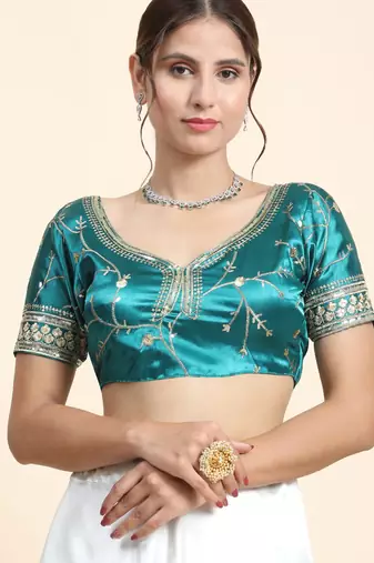 GREEN and WHITE ZARI satin silk Sequin EMBROIDERed LEHENGA CHOLI WITH BLOUSE
