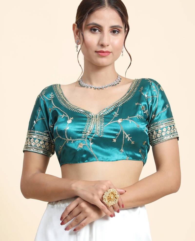 GREEN and WHITE ZARI satin silk Sequin EMBROIDERed LEHENGA CHOLI WITH BLOUSE