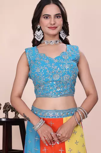 MULTICOLOR ZARI SEQUENCE GEORGETTE LEHENGA CHOLI WITH BLOUSE