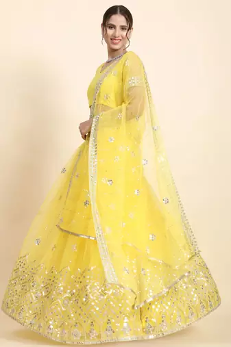 YELLOW SOFT NET sequin work LEHENGA CHOLI WITH BLOUSE