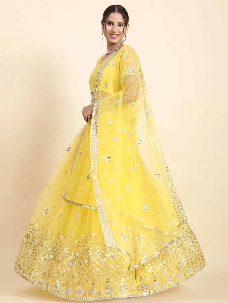 YELLOW SOFT NET sequin work LEHENGA CHOLI WITH BLOUSE