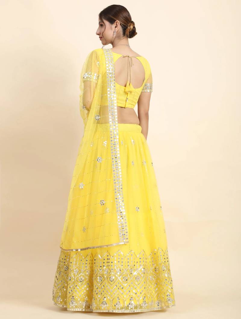 YELLOW SOFT NET sequin work LEHENGA CHOLI WITH BLOUSE