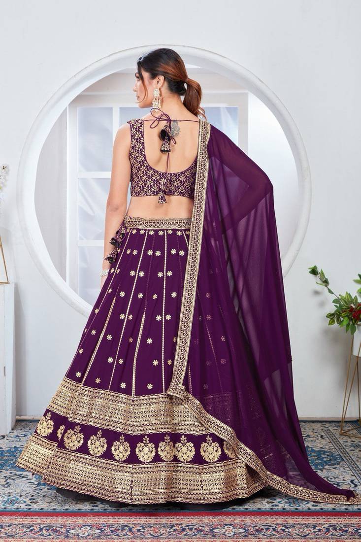WINE sequin work GEORGETTE LEHENGA CHOLI WITH BLOUSE