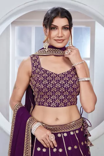 WINE sequin work GEORGETTE LEHENGA CHOLI WITH BLOUSE