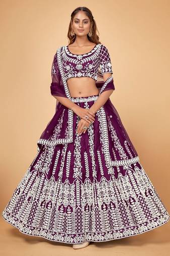 WINE  CHINON SILK LUCKNOVI LEHENGA CHOLI WITH CORDING and  SEQUins work