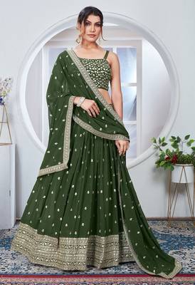 GREEN GEORGETTE SEQuin work LEHENGA CHOLI WITH BLOUSE 1