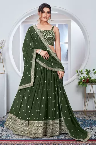 GREEN GEORGETTE  SEQuin work LEHENGA CHOLI WITH BLOUSE