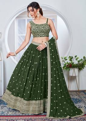 GREEN GEORGETTE SEQuin work LEHENGA CHOLI WITH BLOUSE 2