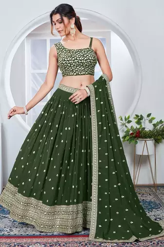 GREEN GEORGETTE SEQuin work LEHENGA CHOLI WITH BLOUSE