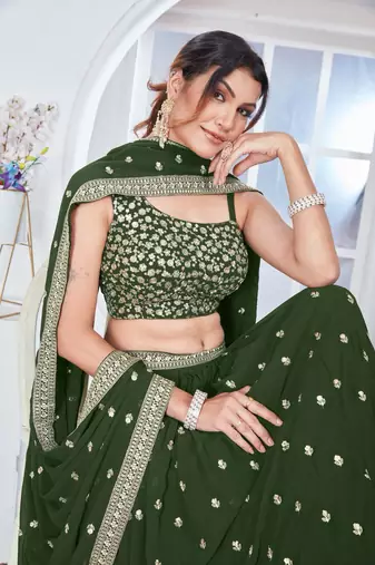 GREEN GEORGETTE SEQuin work LEHENGA CHOLI WITH BLOUSE