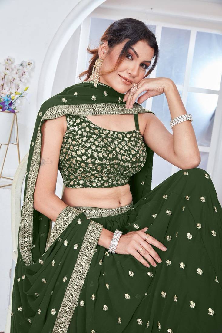 GREEN GEORGETTE  SEQuin work LEHENGA CHOLI WITH BLOUSE