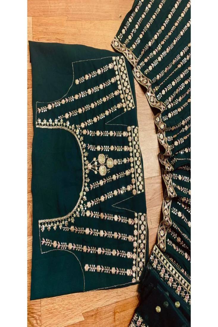 DARK GREEN ZARI-BADLA EMBROIDERY GEORGETTE LEHENGA WITH BLOUSE