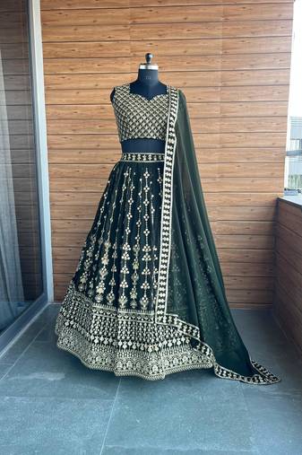 DARK GREEN SEQUin EMBROIDERed GEORGETTE LEHENGA WITH BLOUSE