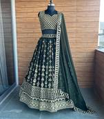DARK GREEN SEQUin EMBROIDERed GEORGETTE LEHENGA WITH BLOUSE