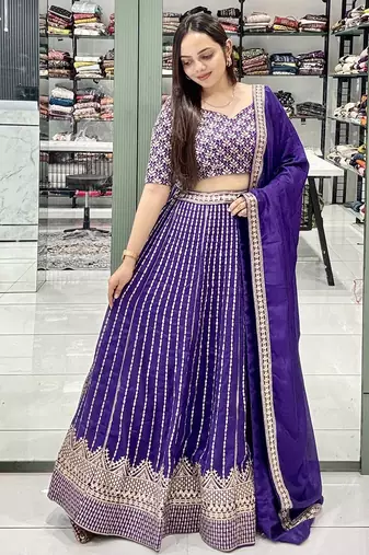 PURPLE SEQUin EMBROIDERY GEORGETTE LEHENGA CHOLI WITH BLOUSE