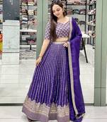 PURPLE SEQUin EMBROIDERY GEORGETTE LEHENGA CHOLI WITH BLOUSE