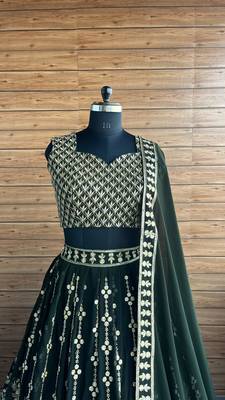 DARK GREEN SEQUin EMBROIDERed GEORGETTE LEHENGA WITH BLOUSE 2
