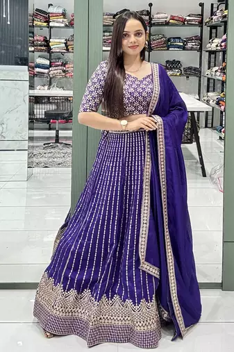 PURPLE SEQUin EMBROIDERY GEORGETTE LEHENGA CHOLI WITH BLOUSE