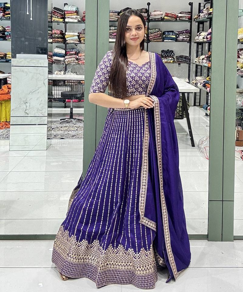 PURPLE SEQUin EMBROIDERY GEORGETTE LEHENGA CHOLI WITH BLOUSE