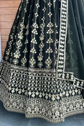 DARK GREEN SEQUin EMBROIDERed GEORGETTE LEHENGA WITH BLOUSE