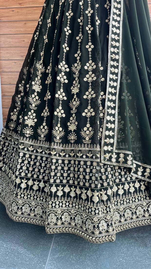DARK GREEN SEQUin EMBROIDERed GEORGETTE LEHENGA WITH BLOUSE