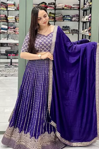 PURPLE SEQUin EMBROIDERY GEORGETTE LEHENGA CHOLI WITH BLOUSE