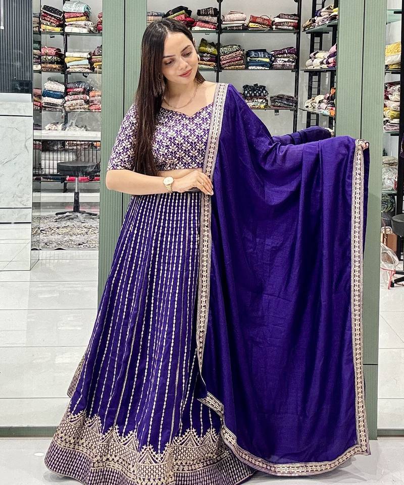 PURPLE SEQUin EMBROIDERY GEORGETTE LEHENGA CHOLI WITH BLOUSE
