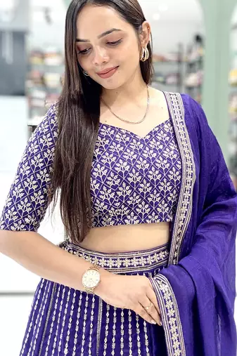 PURPLE SEQUin EMBROIDERY GEORGETTE LEHENGA CHOLI WITH BLOUSE