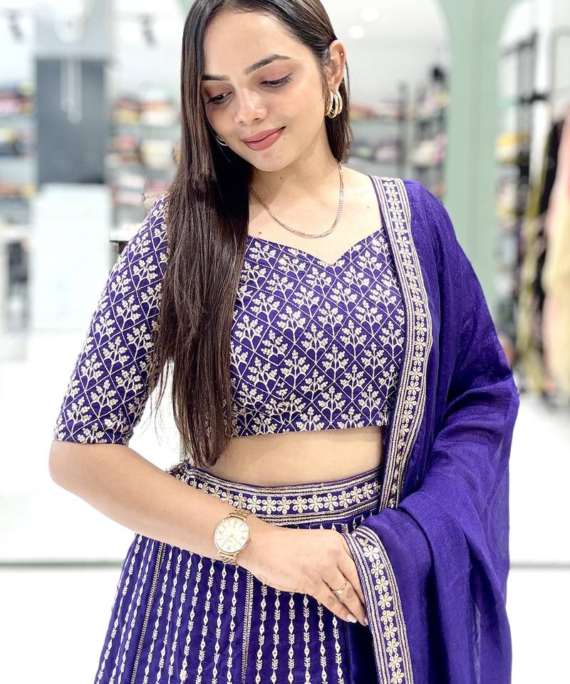 PURPLE SEQUin EMBROIDERY GEORGETTE LEHENGA CHOLI WITH BLOUSE