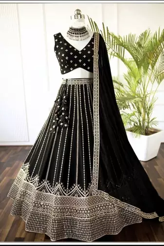 BLACK SEQUin EMBROIDERY GEORGETTE LEHENGA CHOLI WITH BLOUSE