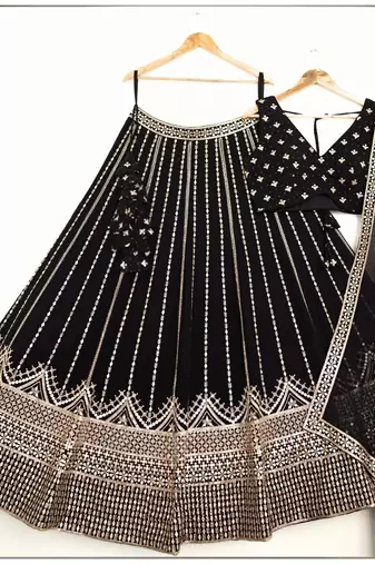 BLACK SEQUin EMBROIDERY GEORGETTE LEHENGA CHOLI WITH BLOUSE