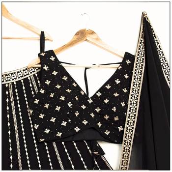 BLACK SEQUin EMBROIDERY GEORGETTE LEHENGA CHOLI WITH BLOUSE 3