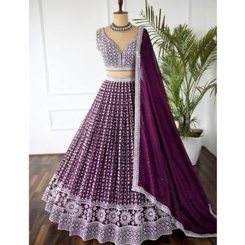 DARK MAGENTA SEQUENCE EMBROIDERY GEORGETTE LEHENGA WITH BLOUSE 2