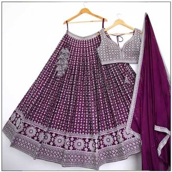 DARK MAGENTA SEQUENCE EMBROIDERY GEORGETTE LEHENGA WITH BLOUSE 3