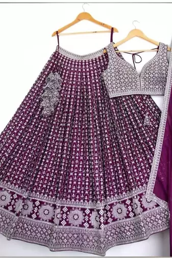 DARK MAGENTA SEQUENCE EMBROIDERY GEORGETTE LEHENGA WITH BLOUSE