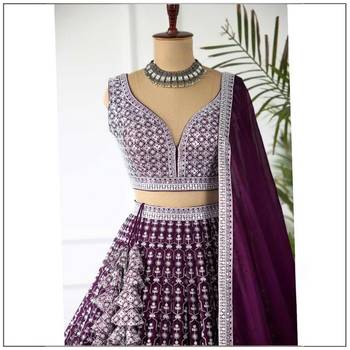 DARK MAGENTA SEQUENCE EMBROIDERY GEORGETTE LEHENGA WITH BLOUSE 4