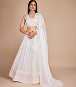 WHITE LAKHNAVI chikankari SEQUins WORK GEORGETTE LEHENGA CHOLI WITH BLOUSE