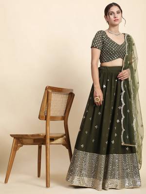 GREEN SEQUins work GEORGETTE ALLOVER LEHENGA CHOLI WITH BLOUSE 2