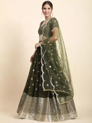 GREEN SEQUins work GEORGETTE ALLOVER LEHENGA CHOLI WITH BLOUSE 1