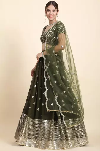GREEN SEQUins work GEORGETTE ALLOVER LEHENGA CHOLI WITH BLOUSE