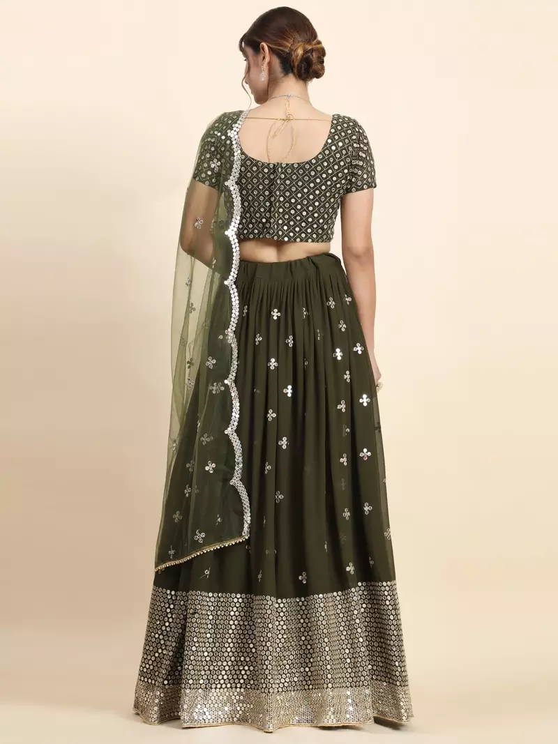 GREEN SEQUins work GEORGETTE ALLOVER LEHENGA CHOLI WITH BLOUSE