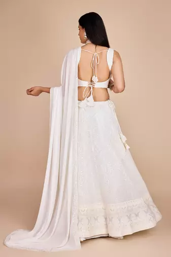 WHITE LAKHNAVI chikankari SEQUins WORK GEORGETTE LEHENGA CHOLI WITH BLOUSE