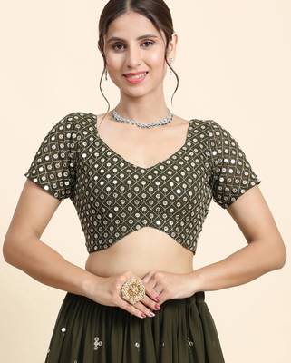 GREEN SEQUins work GEORGETTE ALLOVER LEHENGA CHOLI WITH BLOUSE 4