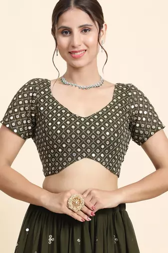 GREEN SEQUins work GEORGETTE ALLOVER LEHENGA CHOLI WITH BLOUSE